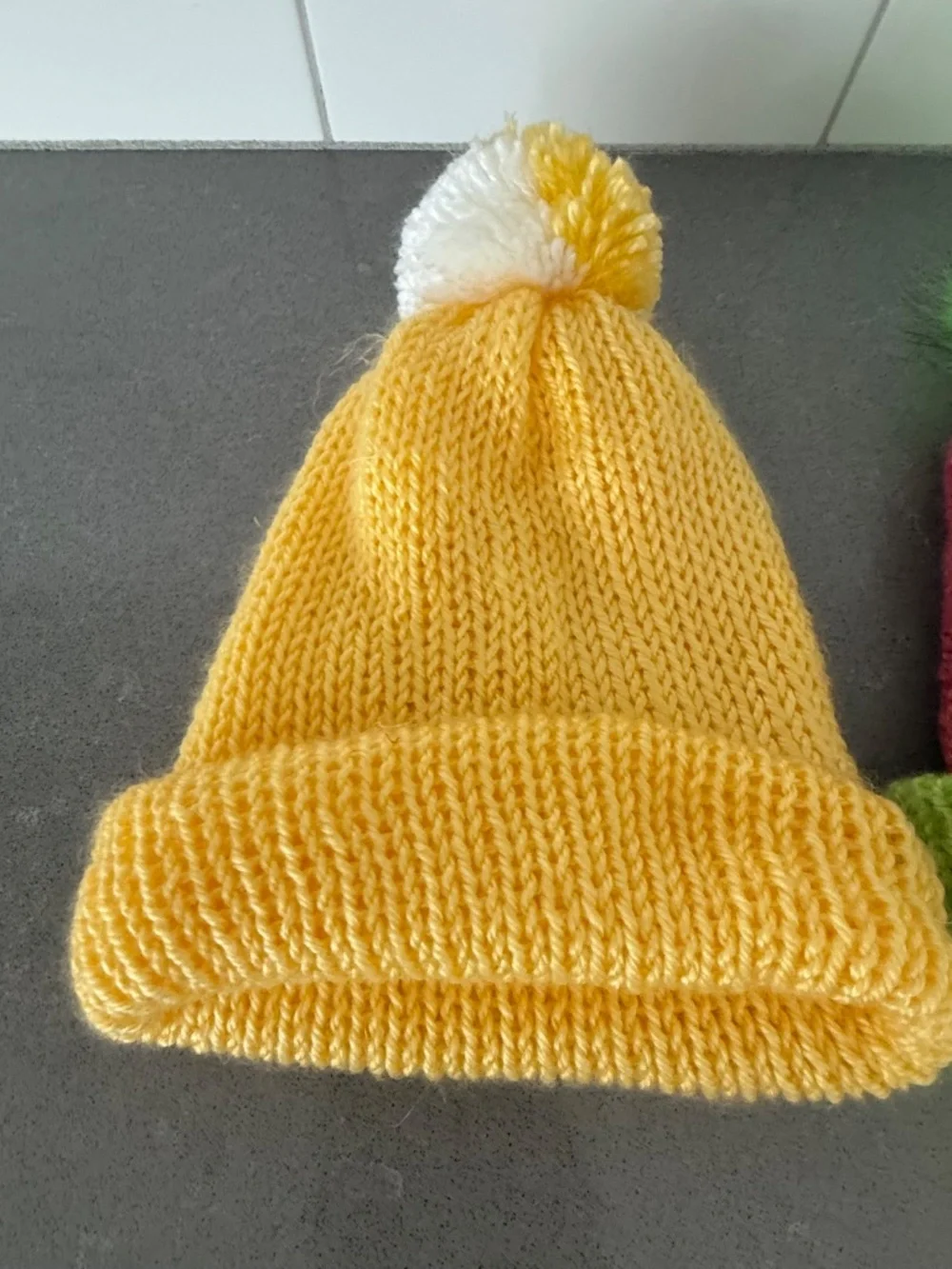 2 Little Girl Handmade Knit Beanie Hats-Barely worn